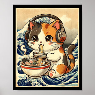 Anime Katzen Ramen Gamer Japanische Kunst Retro Vi Poster