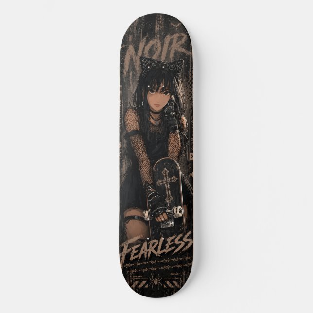 Anime-Katzenmädchen-Goth-Schwarzes-Skateboard-Deck Skateboard (Vorderseite)