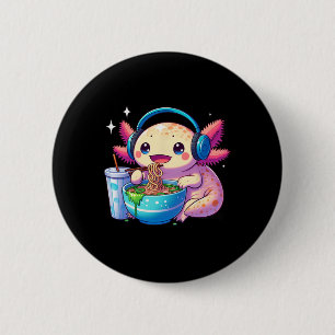 Anime Kawaii Axolotl Eating Ramen Noodles Kids T-S Button