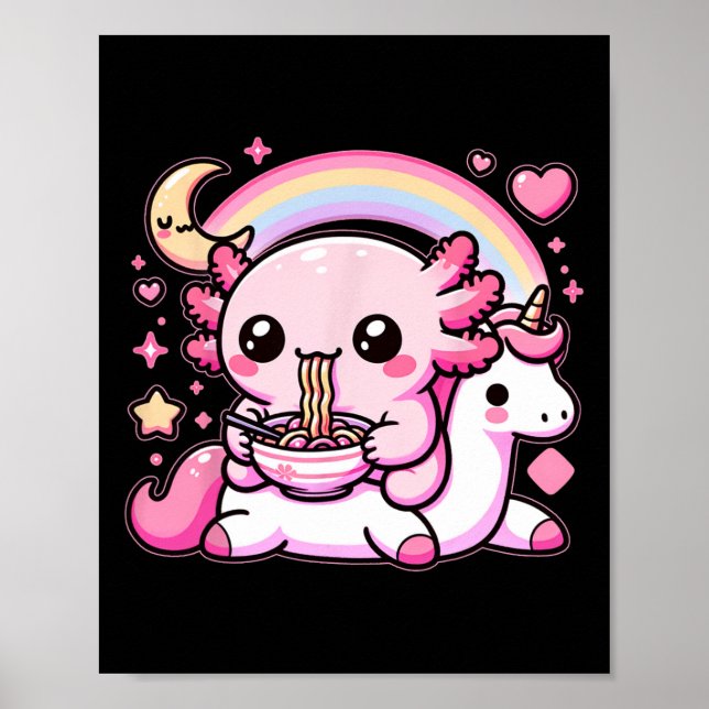 Anime Kawaii Axolotl Eating Ramen Noodles Kids T-S Poster (Vorne)