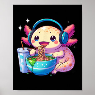 Anime Kawaii Axolotl Eating Ramen Noodles Kids T-S Poster