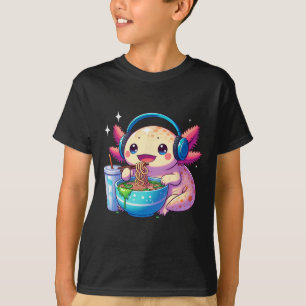 Anime Kawaii Axolotl Eating Ramen Noodles Kids T-S T-Shirt