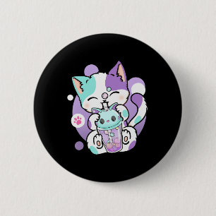 Anime Kawaii Cat Boba Bubble Tea Neko Boba Teezere Button