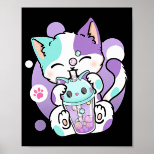 Anime Kawaii Cat Boba Bubble Tea Neko Boba Teezere Poster