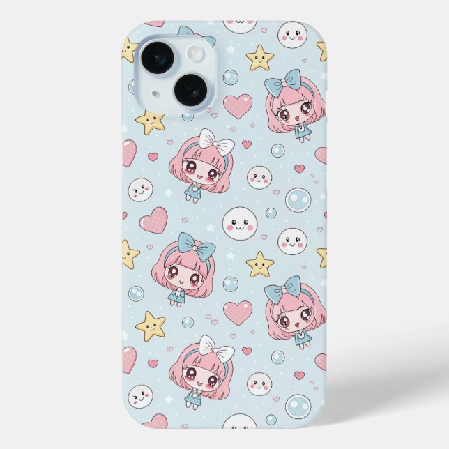 Anime Kawaii in Pastel Colors with Hearts and Star Case-Mate iPhone Hülle (Rückseite)