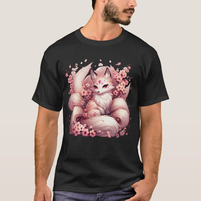 Anime Kawaii Kitsune Fox Japanese Nine Tails T-Shirt (Vorderseite)