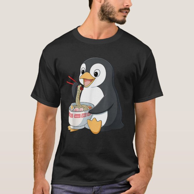 Anime Kawaii Penguin Eating Ramen Noodle gibt Männ T-Shirt (Vorderseite)