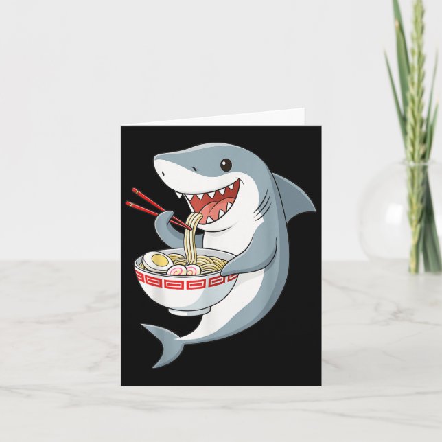 Anime Kawaii Shark Eating Ramen Noodle Gifts Men W Karte (Vorderseite)