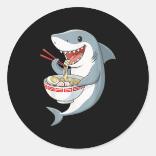 Anime Kawaii Shark Eating Ramen Noodle Gifts Men W Runder Aufkleber
