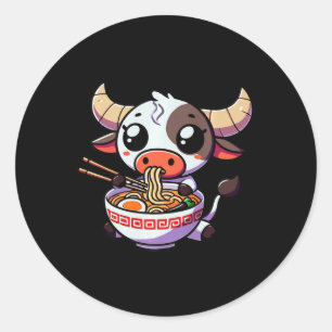 Anime Kawaii Texas Kuh Eating Ramen Clothing Noodl Runder Aufkleber
