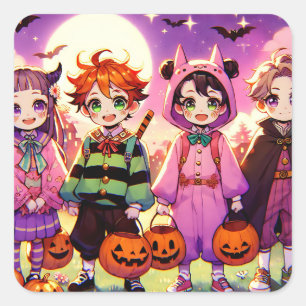 Anime Kid's Halloween Quadratischer Aufkleber