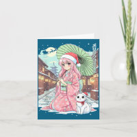 Anime Kimono Mädchen Weihnachten Japan Katze Xmas 