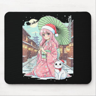 Anime Kimono Mädchen Weihnachten Japan Katze Xmas Mousepad