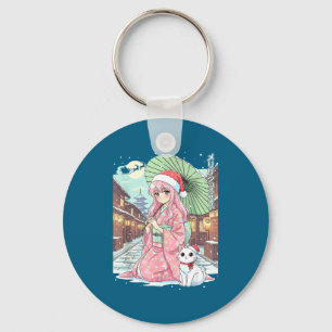 Anime Kimono Mädchen Weihnachten Japan Katze Xmas  Schlüsselanhänger