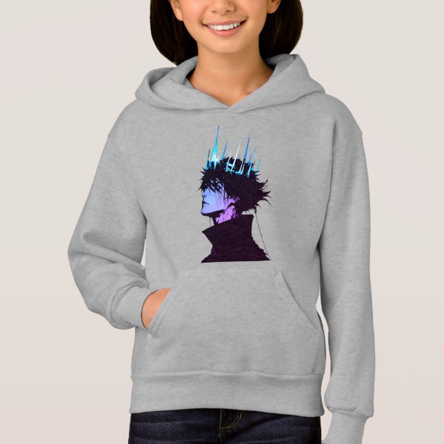 Anime King Gothic Male Portrait with Blue Crown Hoodie (Vorderseite)