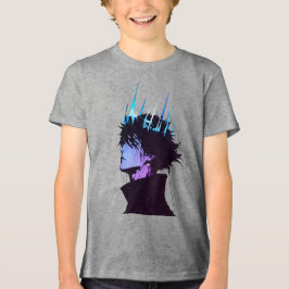 Anime King Gothic Male Portrait with Blue Crown Tri-Blend Shirt