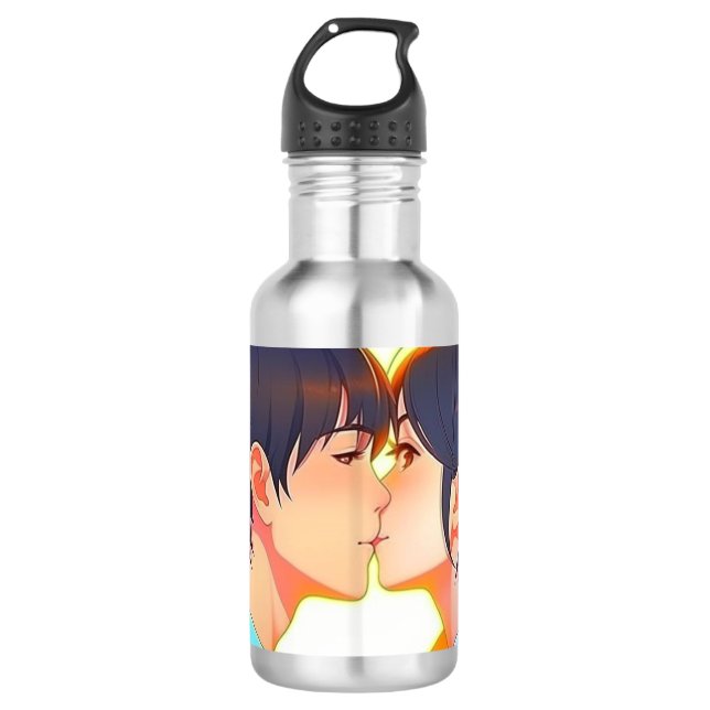 Anime Kiss | Neue Liebe Edelstahlflasche (Vorderseite)