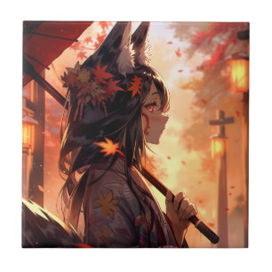 Anime Kitsune Girl Niedlich Fox Fantasy Art Fliese