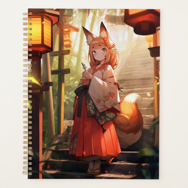 Anime Kitsune Girl Niedlich Fox Fantasy Art Planer (Vorderseite)