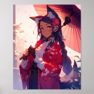 Anime Kitsune Girl Niedlich Fox Fantasy Art Poster