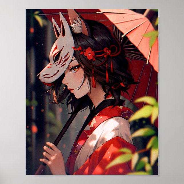 Anime Kitsune Girl Niedlich Fox Fantasy Art Poster (Vorne)
