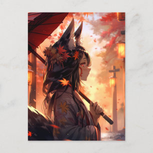 Anime Kitsune Girl Niedlich Fox Fantasy Art Postkarte