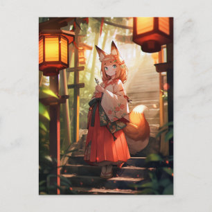 Anime Kitsune Girl Niedlich Fox Fantasy Art Postkarte