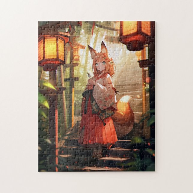 Anime Kitsune Girl Niedlich Fox Fantasy Art Puzzle (Vertikal)