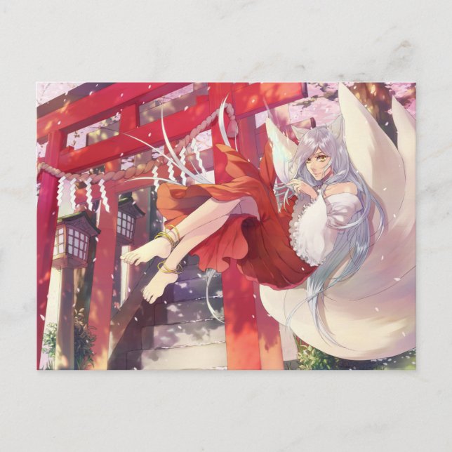 Anime Kitsune Girl Postcard Postkarte (Vorderseite)