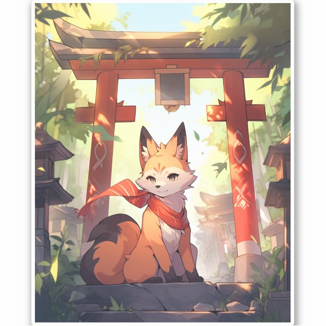 Anime Kitsune Niedlich Fox Fantasy Art Aufkleber (Vorderseite)