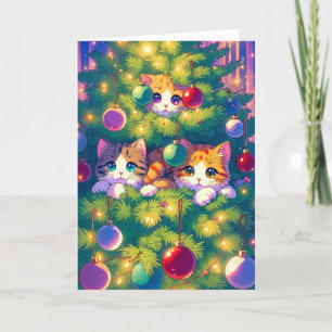 Anime Kitty in einem Weihnachtsbaum Feiertagskarte
