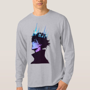 Anime-König gothisches männliches Porträt mit blau T-Shirt
