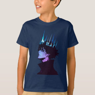 Anime-König gothisches männliches Porträt mit blau T-Shirt