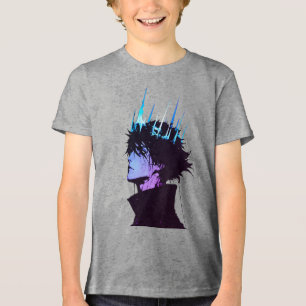 Anime-König gothisches männliches Porträt mit blau Tri-Blend Shirt