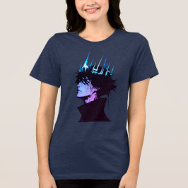 Anime-König gothisches männliches Porträt mit blau Tri-Blend Shirt