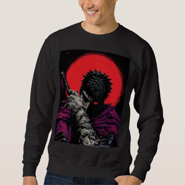 Anime Krieger Rotes Mond Schwert Umarme Kunst Sweatshirt (Vorderseite)