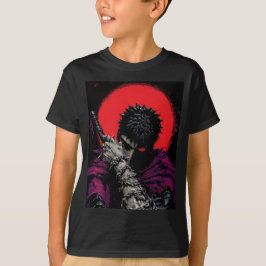 Anime Krieger Rotes Mond Schwert Umarme Kunst T-Shirt
