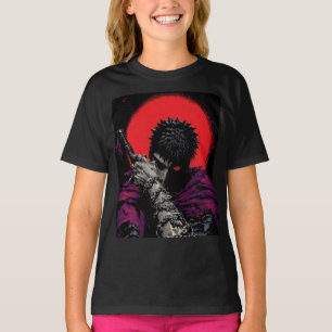 Anime Krieger Rotes Mond Schwert Umarme Kunst T-Shirt