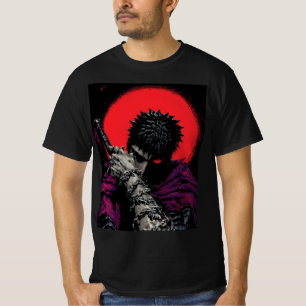 Anime Krieger Rotes Mond Schwert Umarme Kunst T-Shirt