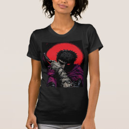 Anime Krieger Rotes Mond Schwert Umarme Kunst T-Shirt