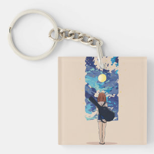 Anime-Kunst, Charakterdesign, Minimalistischer Ani Schlüsselanhänger