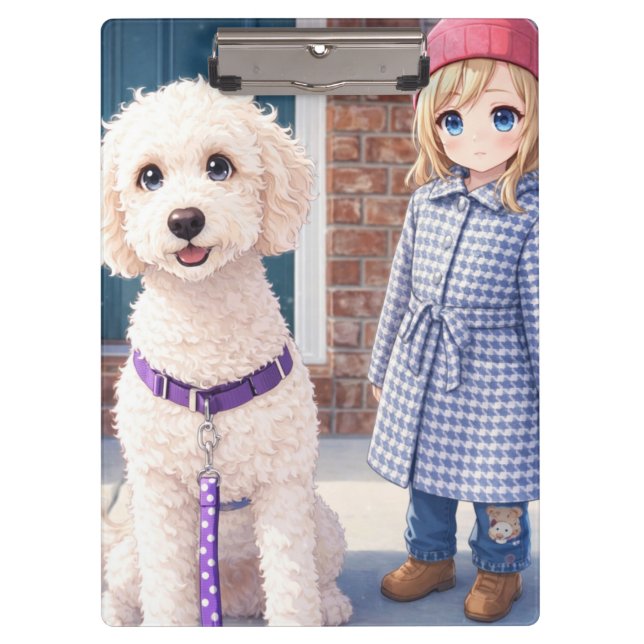 Anime Little Girl & Dog Cute Kawaii Clipboard Klemmbrett (Vorderseite)