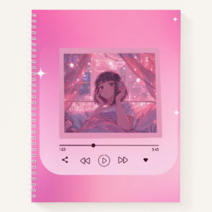 Anime Lo-fi-Mädchen-Musikplayer-Notizbuch Notizbuch