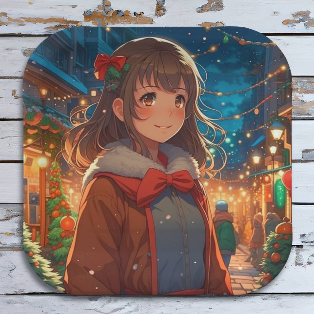 Anime-Mädchen an Weihnachten oder Silvester Pappteller (Von Creator hochgeladen)
