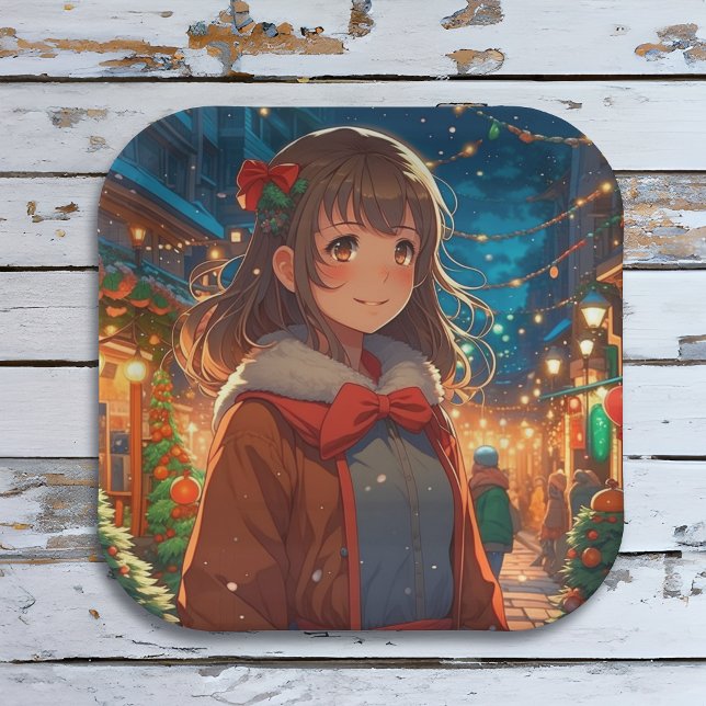 Anime-Mädchen an Weihnachten oder Silvester Pappteller (Von Creator hochgeladen)