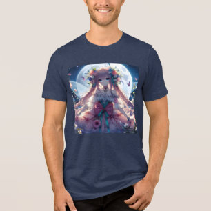 Anime Mädchen Blumen Mond Fee Tri-Blend Shirt
