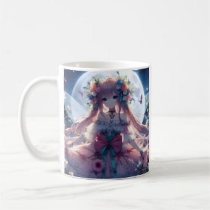 Anime-Mädchen-Blumenmond-Fee Kaffeetasse