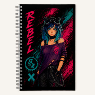 Anime-Mädchen Cyberpunk Neon Schwarz Notizbuch