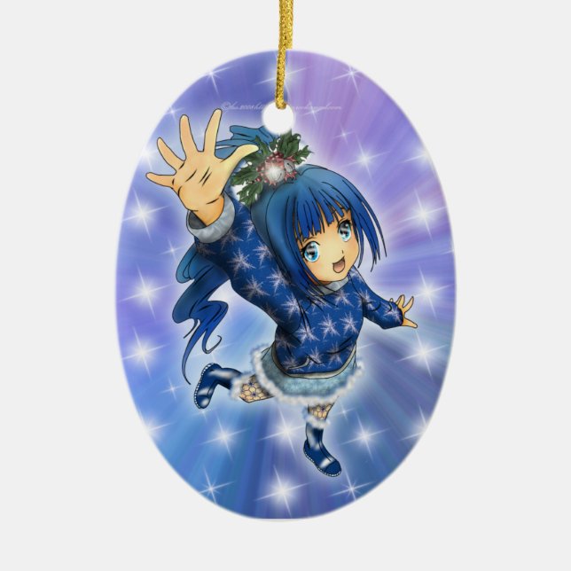 Anime-Mädchen-Feiertag hallo! Keramikornament (Vorne)