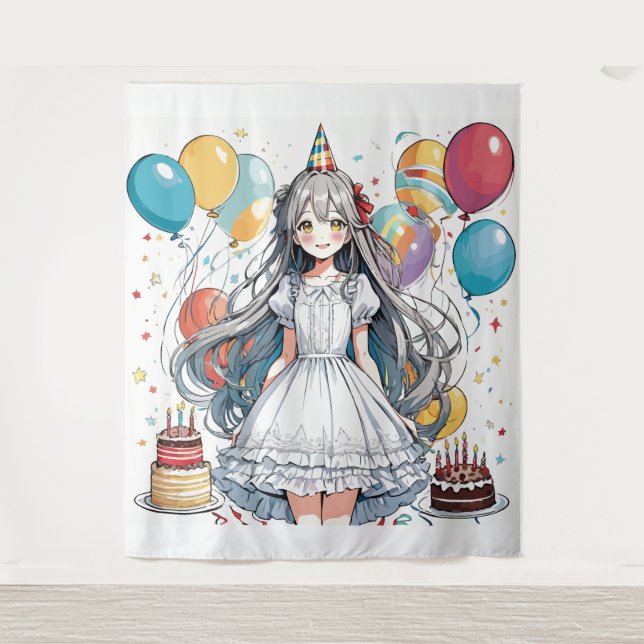 Anime-Mädchen Geburtstag  Wandteppich (Vorderseite)